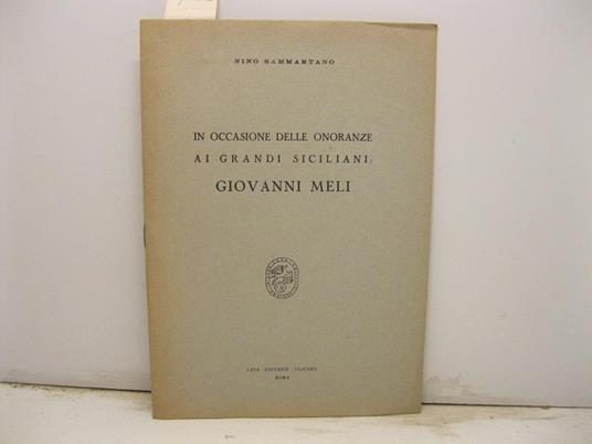 In occasione delle onoranze ai grandi siciliani: Giovanni Meli - Nino Sammartano - copertina