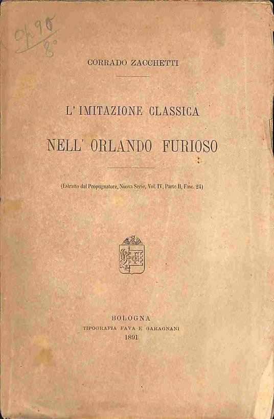 L' imitazione classica nell'Orlando furioso - Corrado Zacchetti - copertina