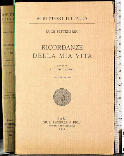 Ricordanze della mia vita. Vol 1 - Luigi Settembrini - copertina