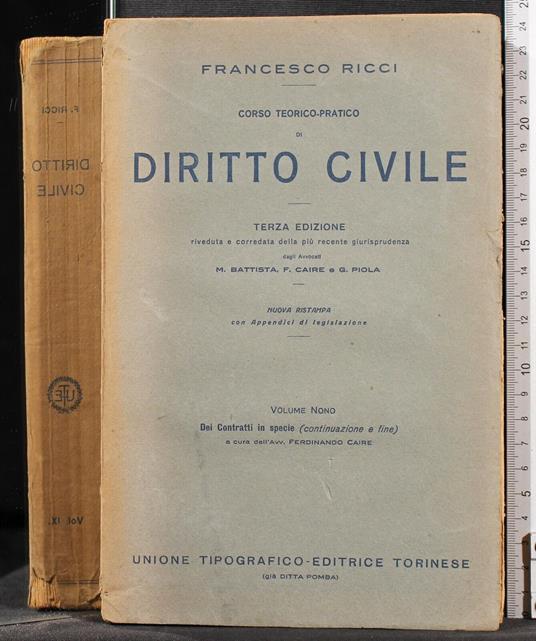 Corso Teorico-Pratico di Diritto Civile 9.Dei Contratti In - Ricci - copertina