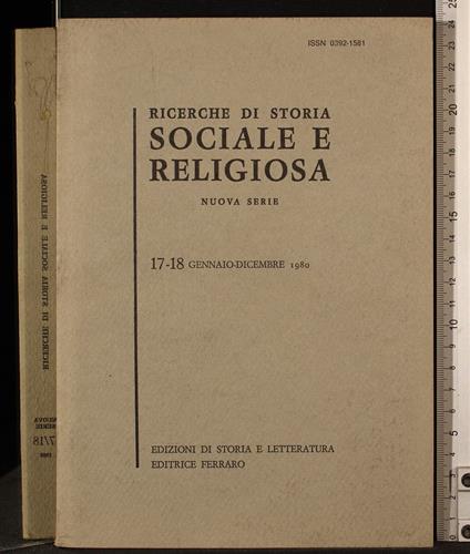 Ricerche di storia sociale e religiosa 17-18. Gen-dic 1980 - copertina
