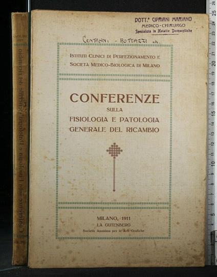 Conferenze Sulla Fisiologia e Patologia Generale Del Ricambio - copertina