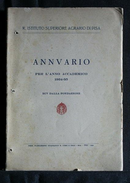 Annuario per L'Anno Accademico 1934-35 R. Istituto Superiore - copertina