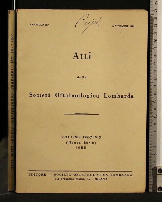 Atti Della Società Oftalmologica Lombarda Volume 10 (Nuova - copertina