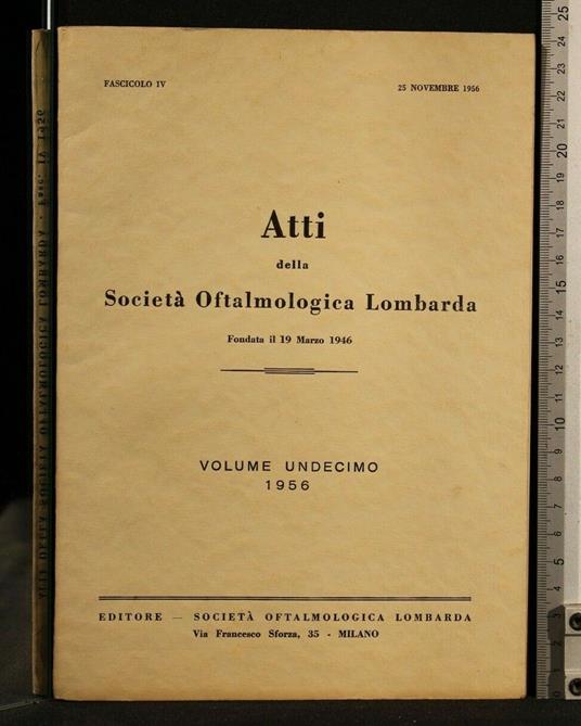 Atti Della Società Oftalmologica Lombarda Volume 11 Fascicolo 4 - copertina