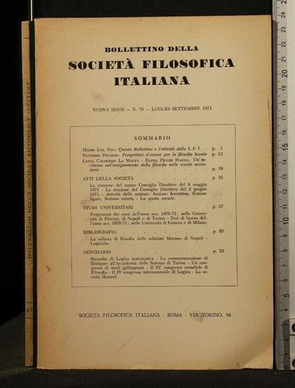 Bollettino Della Società Filosofica Italiana Nuova Serie N. 76 - copertina