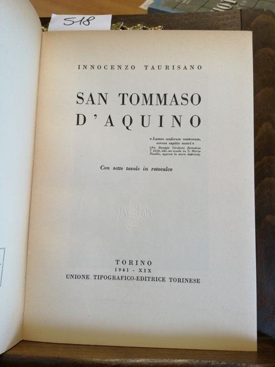 Innocenzo Taurisano - S. Tommaso D'Aquino - 1941 - Utet - Innocenzo Taurisano - copertina