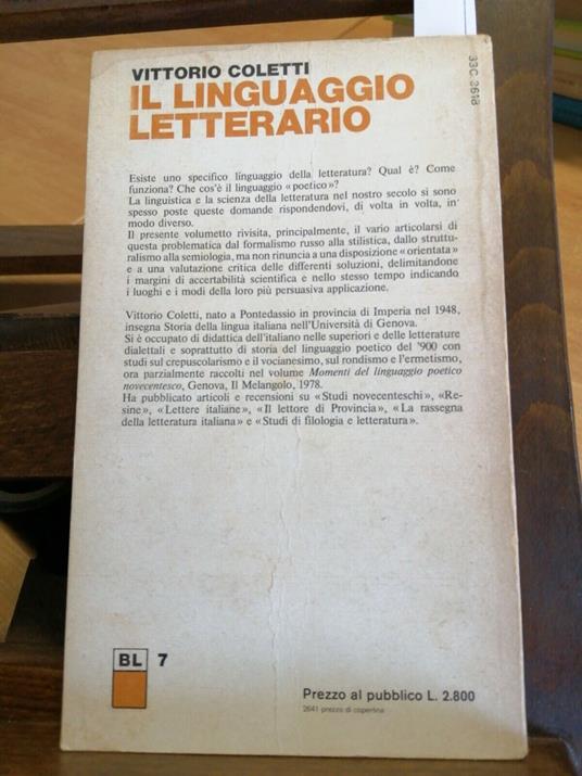 Vittorio Coletti - Il Linguaggio Letterario - 1978 - Zanichelli - - Vittorio Coletti - copertina