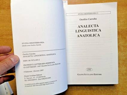 Analecta Linguistica Anatolica - Onofrio Carruba - 1997 Storia Filologia - Onofrio Carruba - copertina