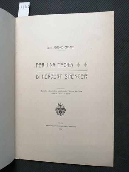 Antonio Ongaro - Per Una Teoria Di Herbert Spencer 1904 Panfilo Castaldi - Antonio Ongaro - copertina