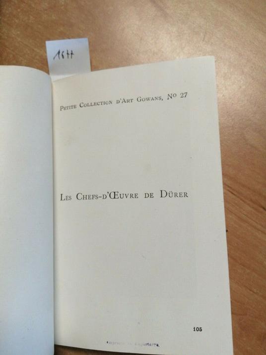 Durer - Petit Collection D'Art Gowans N 27 - Les Chefs D'Oeuvre - 1922 - - copertina