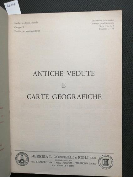 Antiche Vedute E Carte Geografiche - Catalogo 1977 Libreria L. Gonnelli - copertina