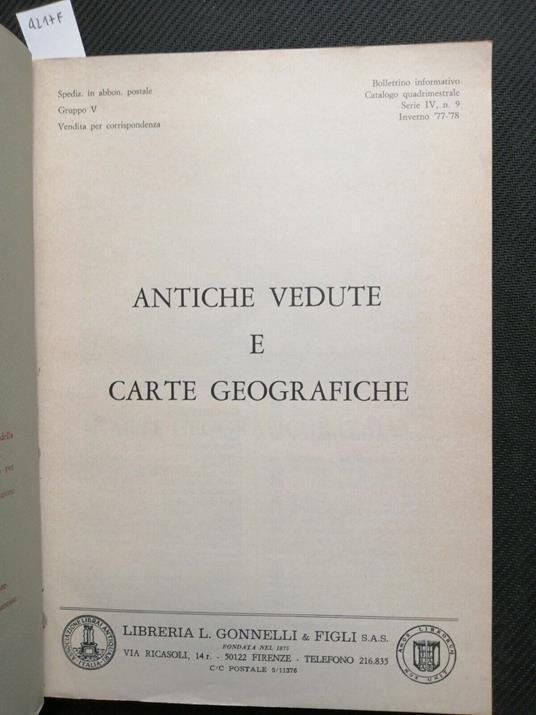 Antiche Vedute E Carte Geografiche - Catalogo 1977 Libreria L. Gonnelli - copertina