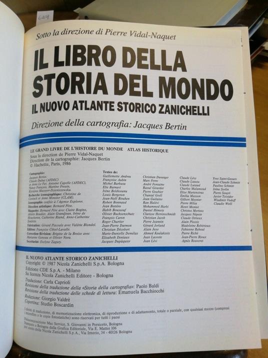 Il Libro Della Storia Del Mondo 1987 Atlante Storico Zanichelli/Cde - copertina