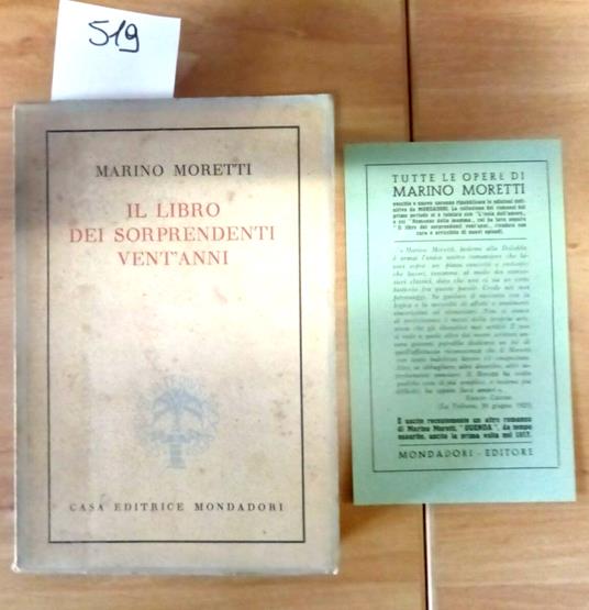 Marino Moretti - Il Libro Dei Sorprendenti Vent'Anni - 1944 - Mondadori - 519 - copertina