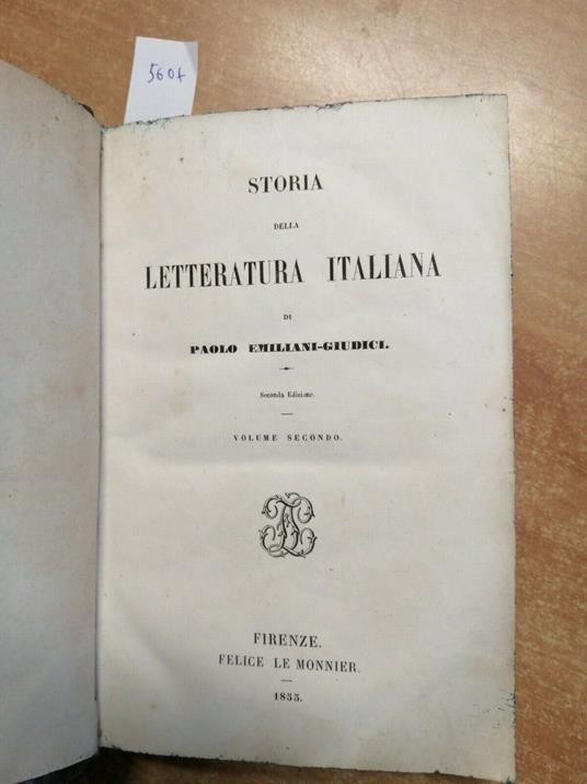 Storia Della Letteratura Italiana 1855 Emiliani-Giudici 2Voll. Le Monnier - Paolo Emiliani Giudici - copertina