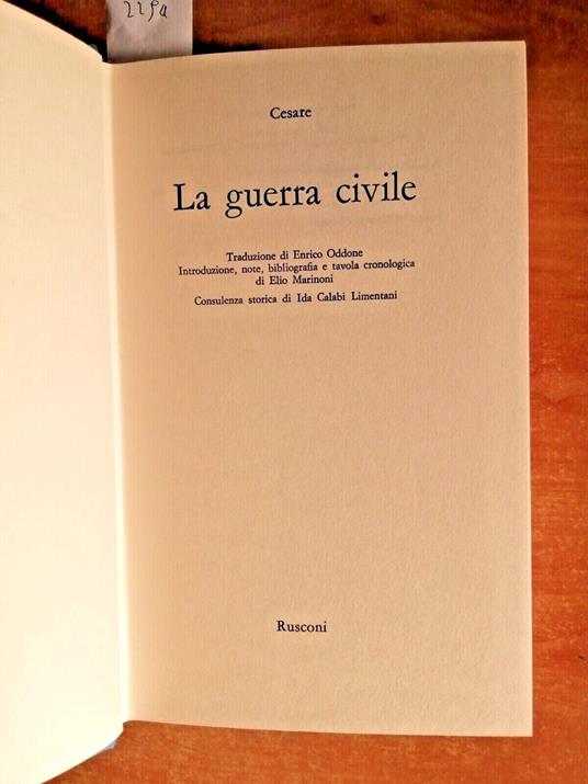 Cesare - La Guerra Civile - 1976 Rusconi Editore - 1Ed. - Classici Latini - Giulio Cesare - copertina