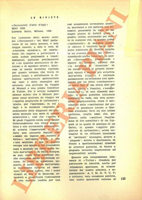 Documenti d'arte oggi. MAC 1958 - Edoardo Sanguineti - copertina