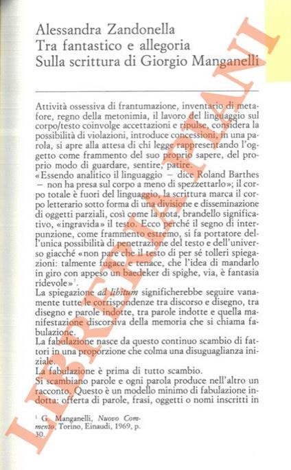 Tra fantastico e allegoria. Sulla scrittura di Giorgio Manganelli - Alessandra Sannella - copertina