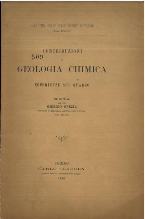 Contribuzioni di geologia chimica. Esperienze sul quarzo - Giorgio Seita - copertina