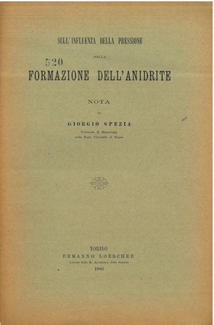 Sull'influenza della pressione nella formazione dell'anidride - Giorgio Seita - copertina