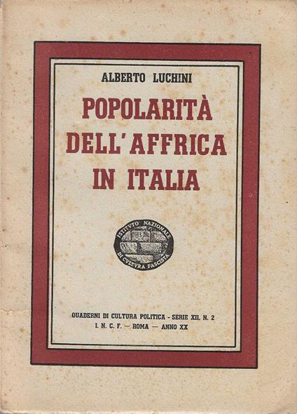 Popolarità dell'Affrica in Italia - copertina