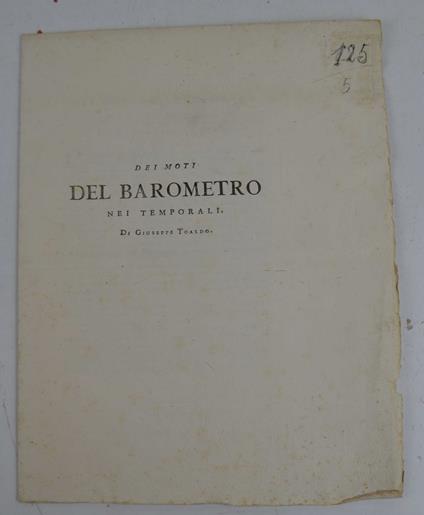 Dei moti del barometro nei temporali… - Giuseppe Toaldo - copertina