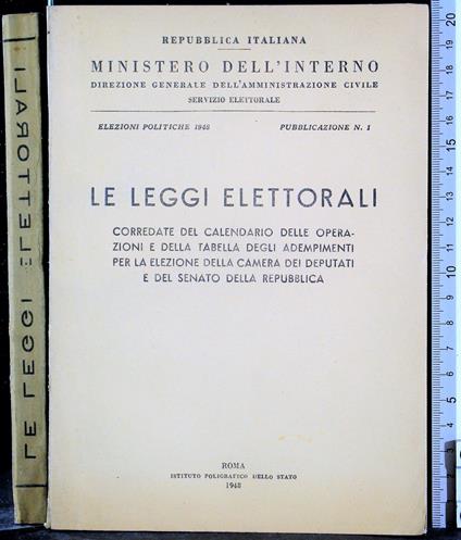 Elezioni politiche 1948. Pubblicazione n 1. Le leggi elettorali - copertina