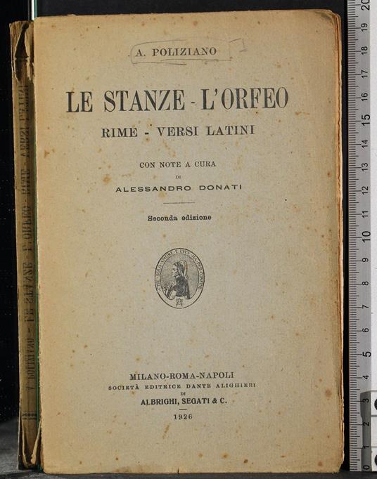 Le stanze-L'Orfeo. Rime-Versi Latini - Angelo Poliziano - copertina