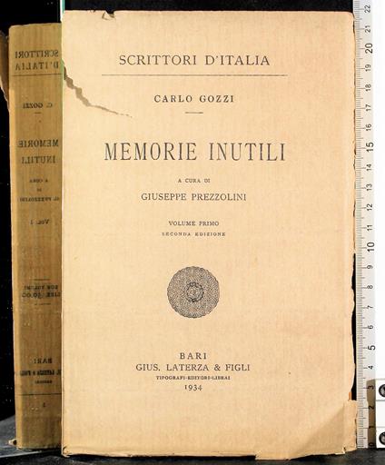 Memorie Inutili. Volume 1 - Carlo Gozzi - copertina