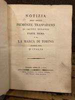 Notizia dell'antico Piemonte Traspadano. Parte prima o sia la marca di Torino altramenti detta d'Italia