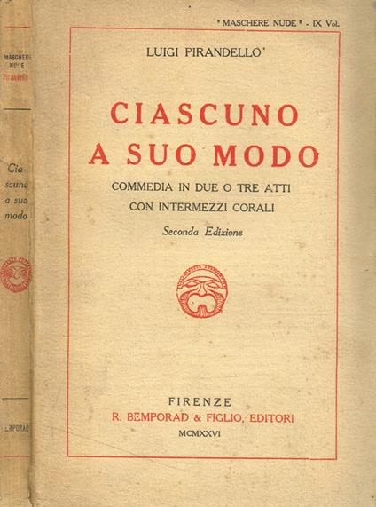 Ciascuno a suo modo - Luigi Pirandello - copertina