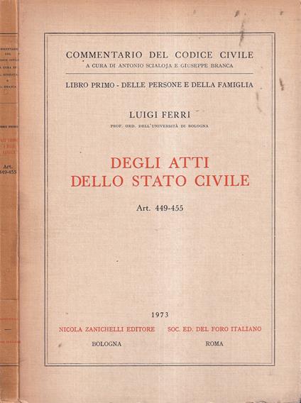 Degli atti dello Stato civile - Luigi Ferri - copertina