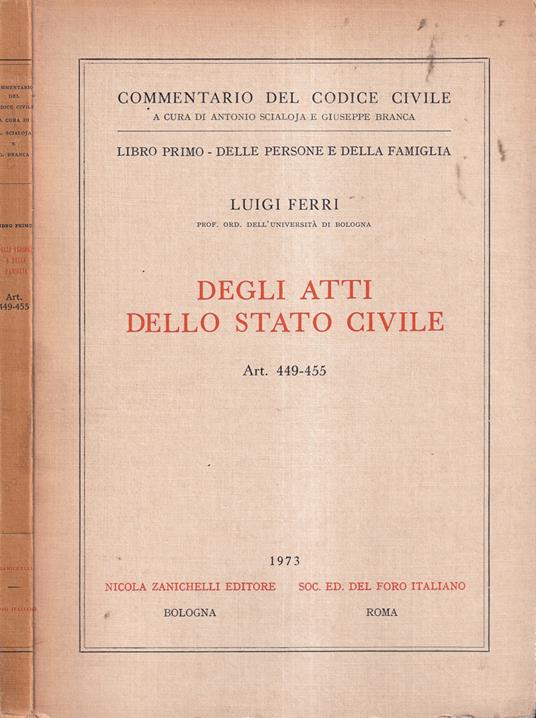 Degli atti dello Stato civile - Luigi Ferri - copertina