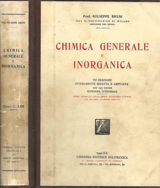 Chimica generale e inorganica - Giuseppe Bruni - copertina