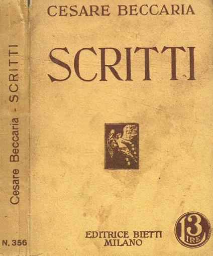 Scritti maggiori - Cesare Beccaria - copertina