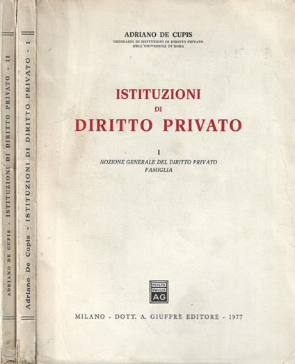 Istituzioni di Diritto Privato 2 Vol - Adriano De Cupis - copertina