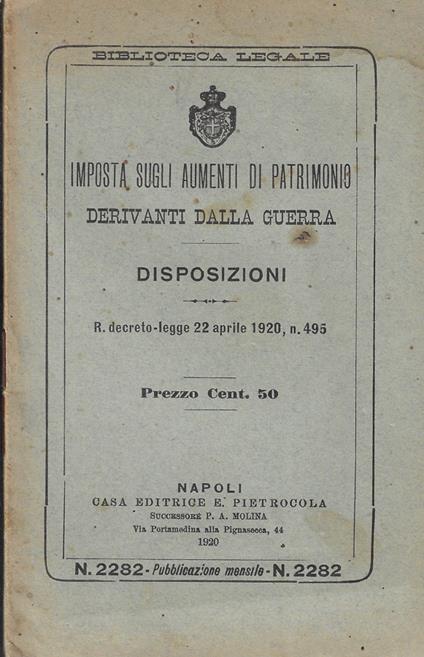 Imposta sugli aumenti di patrimonio derivanti dalla guerra - copertina