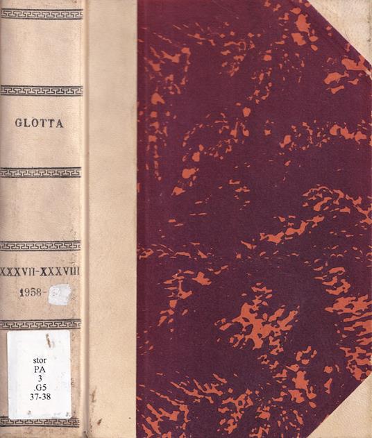 Glotta, volume XXXVII-XXXVIII, anno 1958-60 - copertina