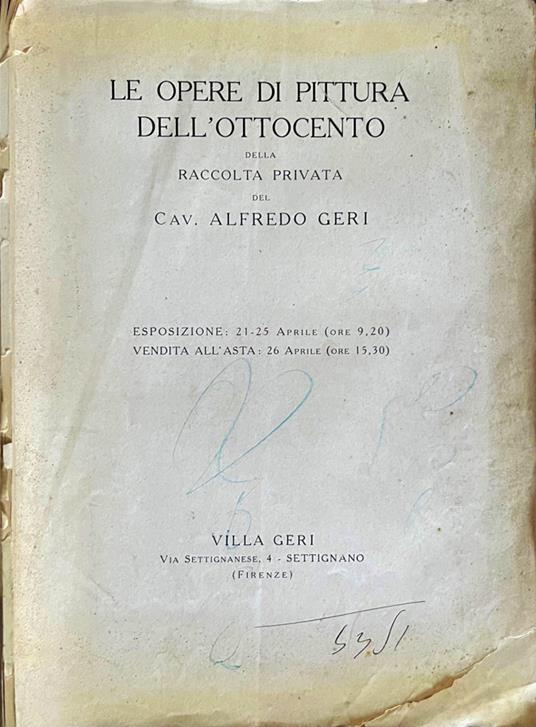 Le opere di pittura dell'Ottocento della raccolta privata del Cav. Alfredo Geri - copertina