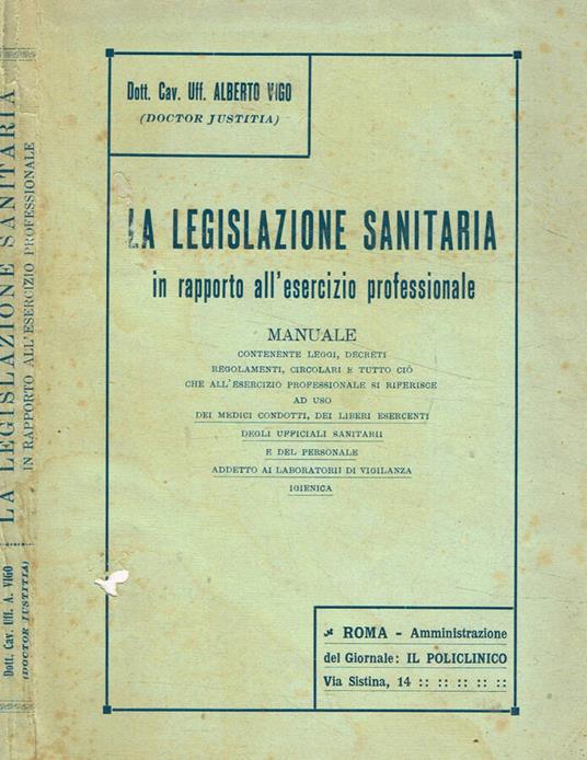 La legislazione sanitaria in rapporto all'esercizio professionale - copertina