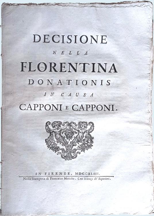 Decisione nella Florentina Donationis in causa Capponi e Capponi - copertina