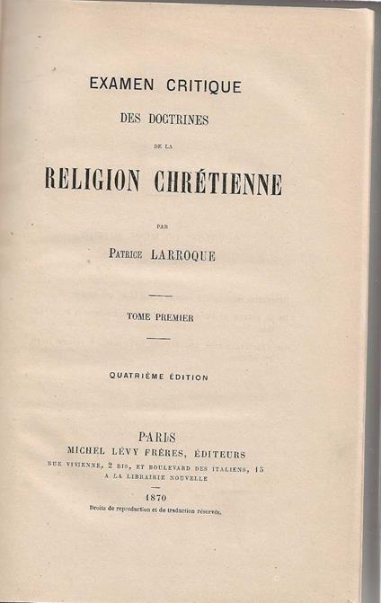 Examen Critique des doctrines de la Religion Chrétienne - copertina