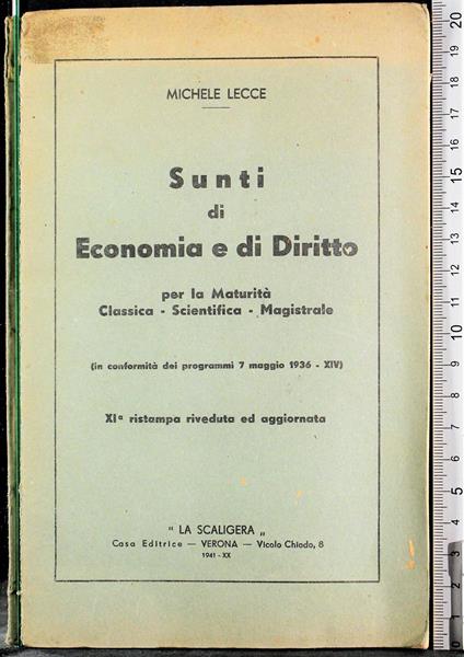 Sunti di economia e di diritto - Michele Lecce - copertina