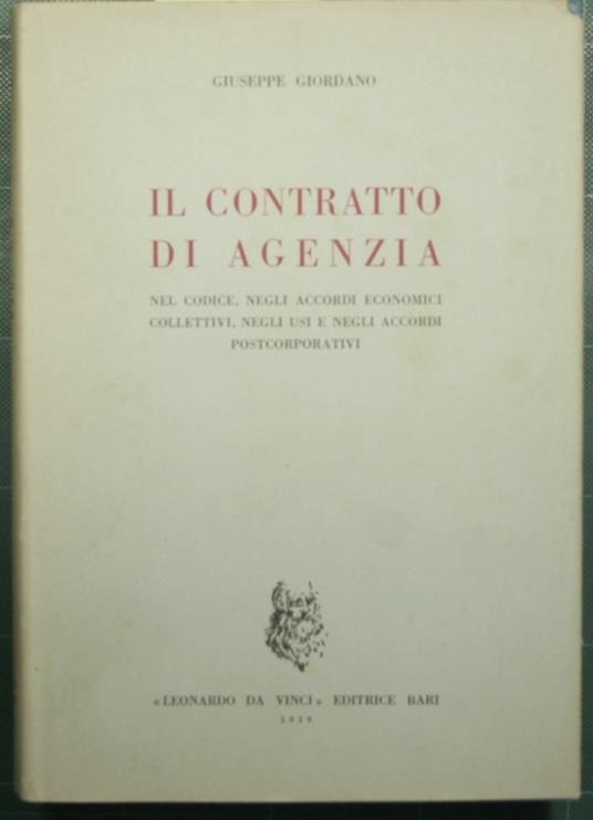 Il contratto di agenzia - Giuseppe Giordano - copertina