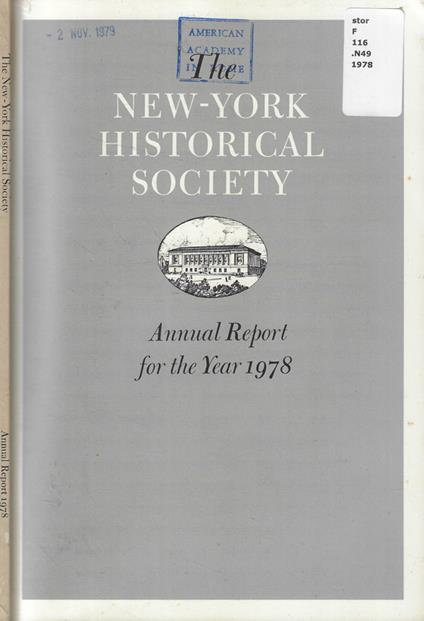 Annual Report of The New-York Historical Society for the year 1978 - copertina