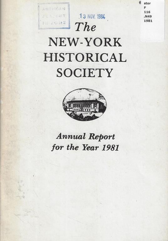 Annual Report of The New-York Historical Society for the year 1981 - copertina