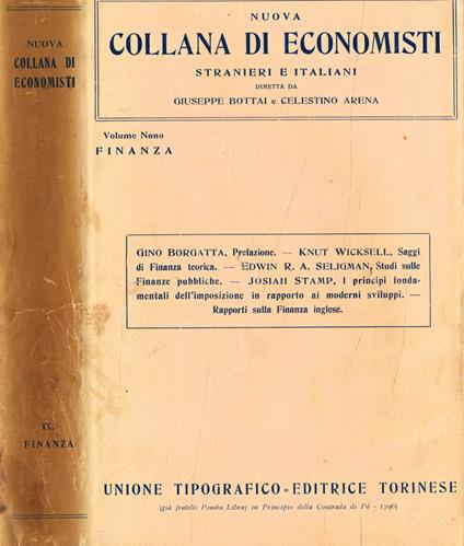 Nuova collana di economisti stranieri e italiani. Vol.IX, Finanza - copertina