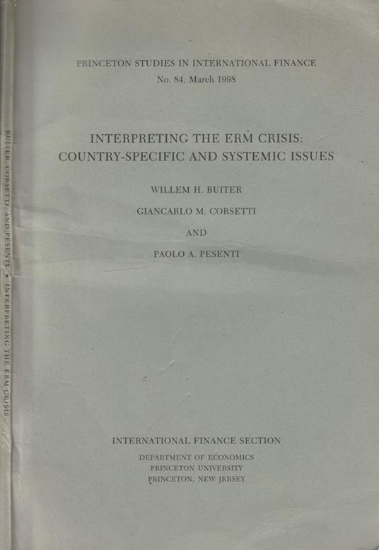 Interpreting the erm crisis: country-specific and systemic issues - copertina