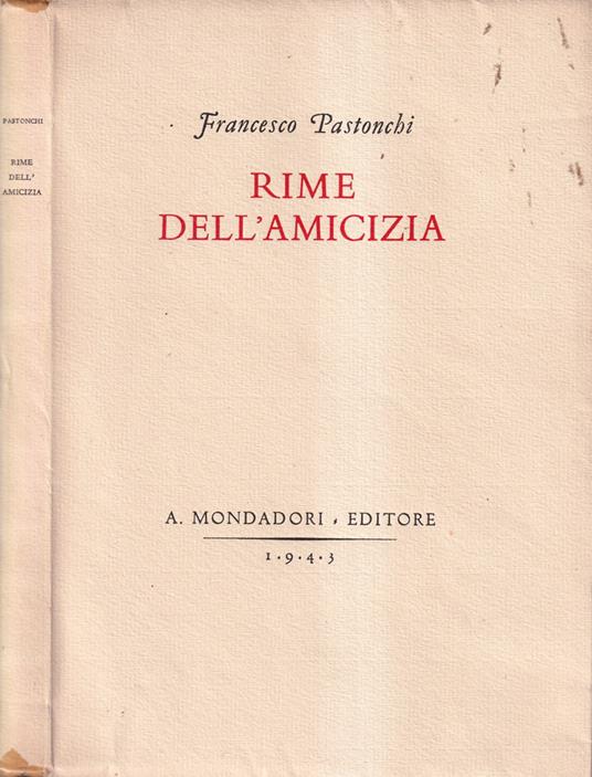 Rime dell'amicizia - Francesco Pastonchi - copertina